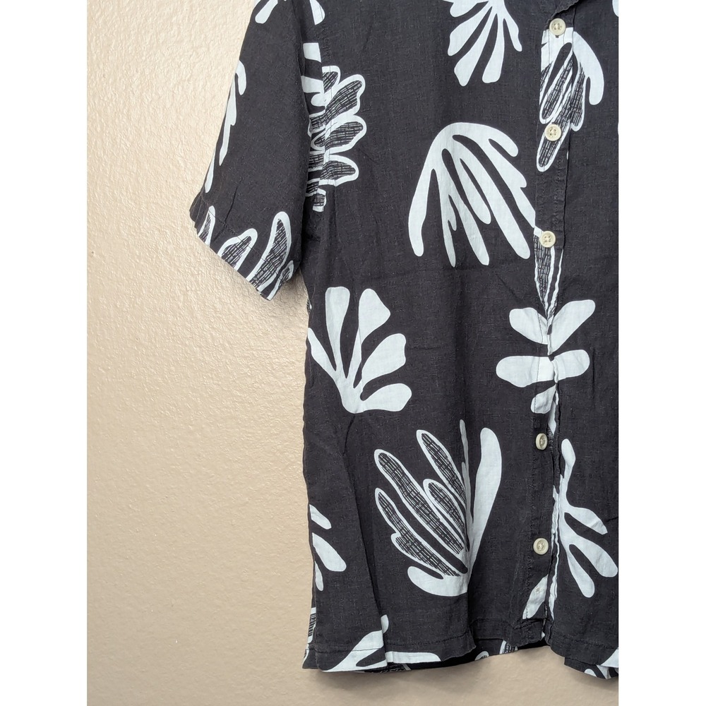 Folk Button Down Shirt Mens S Black White Abstract‎ Shell Print Linen Blend 2199 - Picture 7 of 15